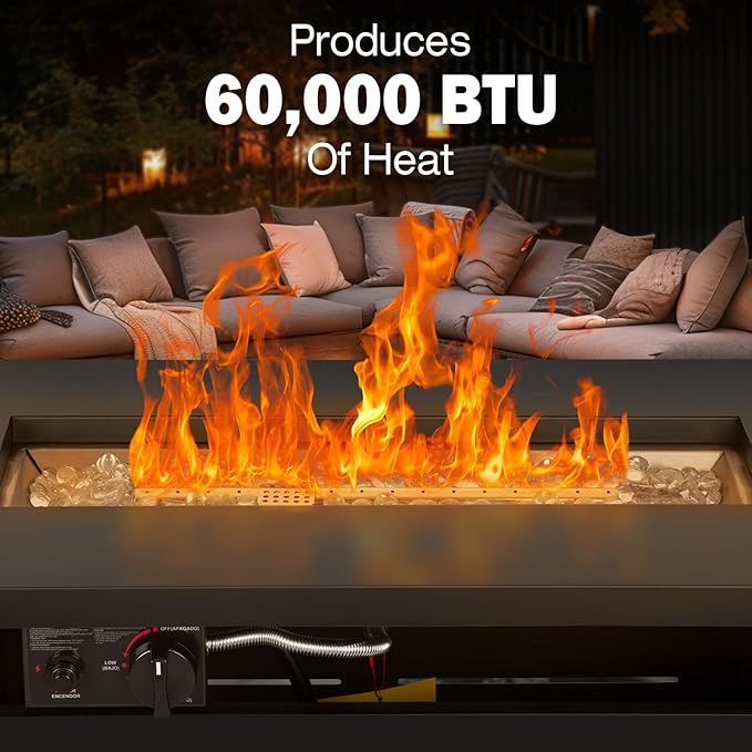 Hykolity 42 Inch Gas Fire Pit Table, 60,000 BTU Propane Pits for Outside with Steel Lid and Waterproof Cover, 2 in 1 Firepit Table Gatherings Parties on Patio Deck Garden Backyard, Black-VerdiqueGarden