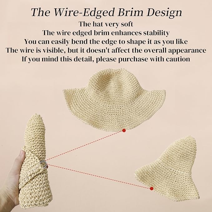 Floppy Big Beach Straw Hats for Women Foldable Summer Wide Brim Packable Sun Hat Womens Travel Straw Fedora Hat-VerdiqueGarden