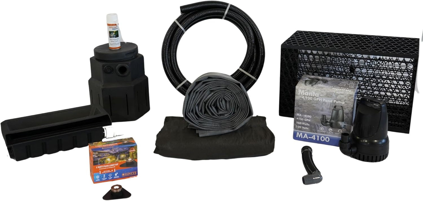 HALF OFF PONDS Pond Free Cascade 4100 Waterfall Kit with MatrixBlox, 10' x 30' EPDM Liner and 4,100 GPH Pump - PMDPB2-VerdiqueGarden