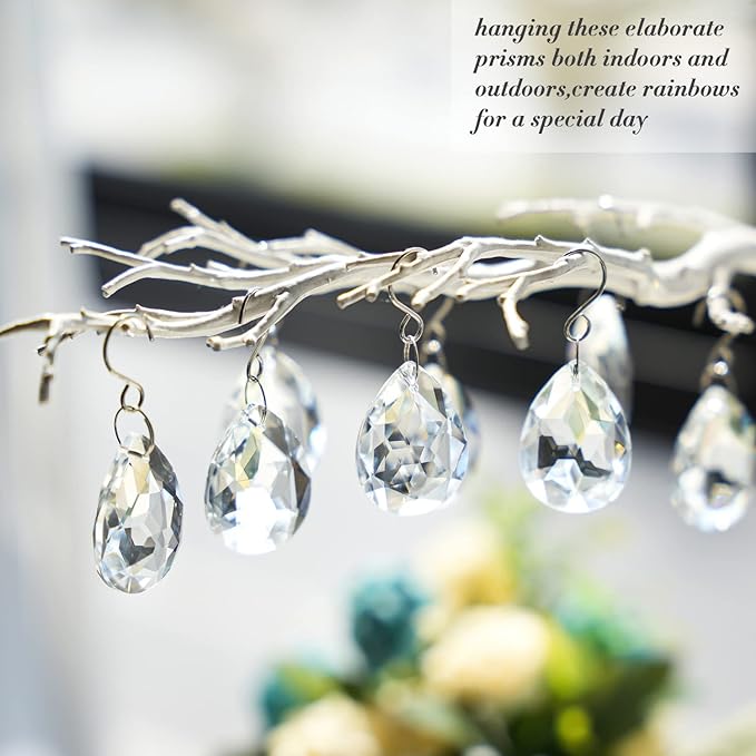 10pcs 38mm Clear Crystal Teardrops Chandelier Parts,Chandelier Crystal Prisms Pendants with Hook,Hanging Crystals for Lamp Window Christmas Tree Decoration Suncatcher-VerdiqueGarden