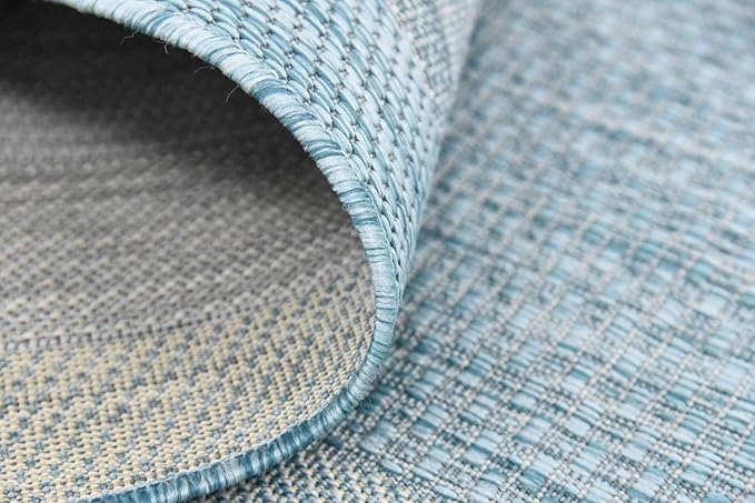 Unique Loom Outdoor Border Collection Area Rug - Soft Border (8' x 11' 4" Rectangle, Aquamarine/ Ivory)-VerdiqueGarden