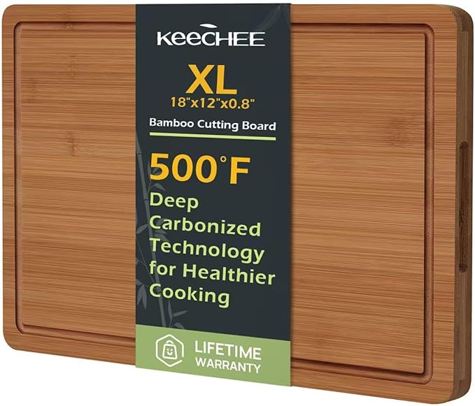 Extra Large Bamboo Cutting Board for Kitchen - 18 Inch Wood XL Cutting Boards with Juice Groove and Handles, Wooden Chopping Board for Meat, Cheese, Fruit & Vegetables (Pre Oiled, Brown)-VerdiqueGarden
