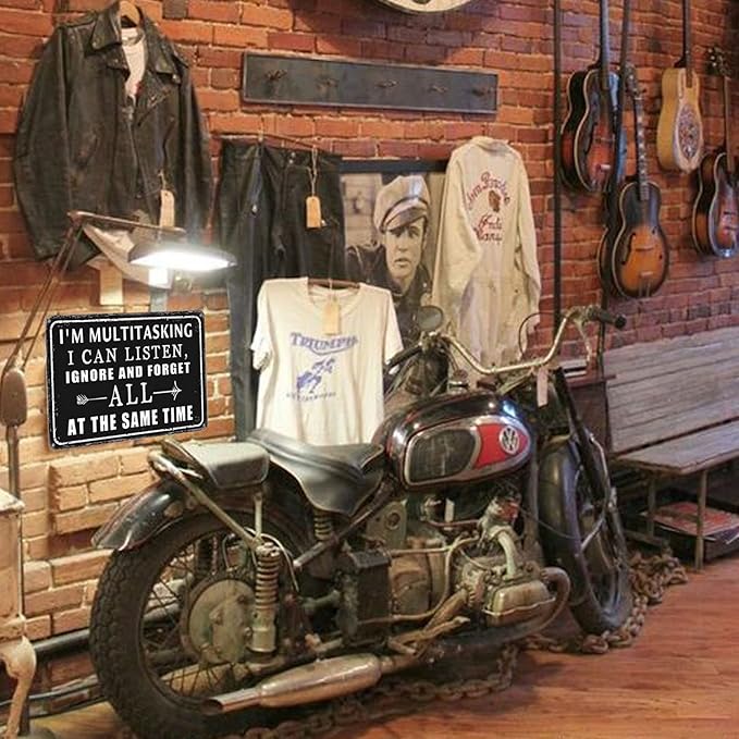 Funny Metal Tin Signs Vintage Garage Wall Decor For Men Work Office Desk Accessories I'M Multitasking I Can Listen Ignore And Forget All At The Same Time Sign Warning Signs Man Cave Decor Gifts For-VerdiqueGarden