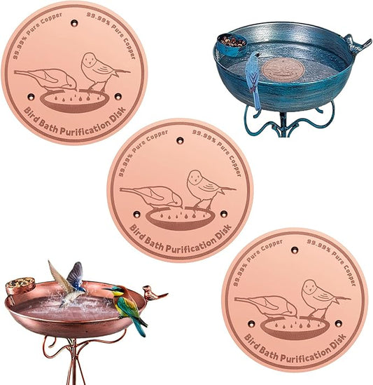 3-Pack 99.99% Pure Copper Bird Bath Purification Disk,Copper Disc with Stable Triple-Point Support,Fits All Outdoor Bird Baths(Round)-VerdiqueGarden