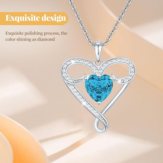 Infinity Necklace for Women, 925 Sterling Silver Heart Necklace with 5A Zircon, White Gold Plated Adjustable Chain, Gift for Valentine's Day, Birthday, Anniversary for Wife, Girlfriend, Mom