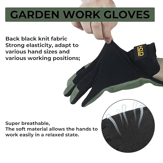 HLDD HANDLANDY Garden Gloves Men, Leather Utility Work Gloves for Gardening, Yardwork, Construction, Mechanics with Reinforced Palm, Green XL-VerdiqueGarden