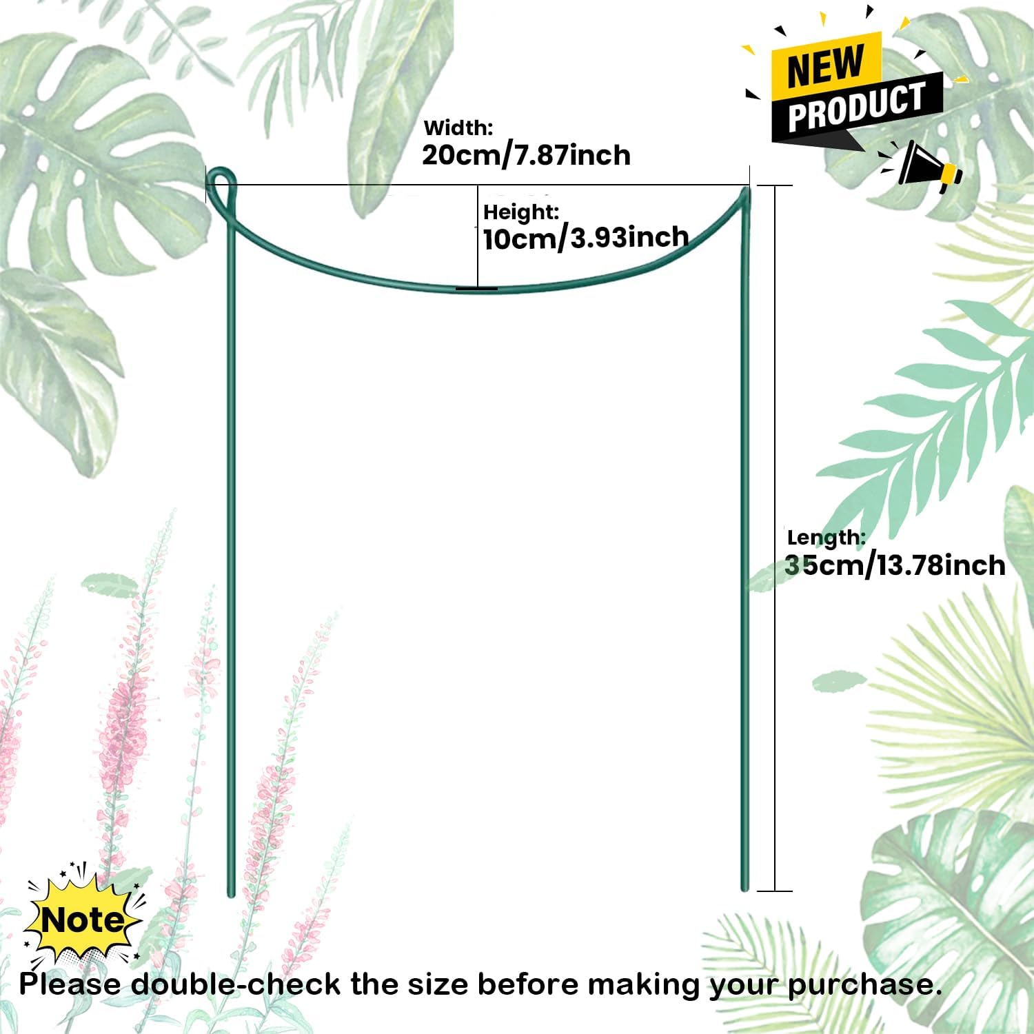 Snake Plant Support Stake - Half Round Peony Stake and Support, Hydrangea Support Cage Ring Stabilizer, Plant Supports for Potted Indoor Plants (4 Pack, 14x8Inch)-VerdiqueGarden