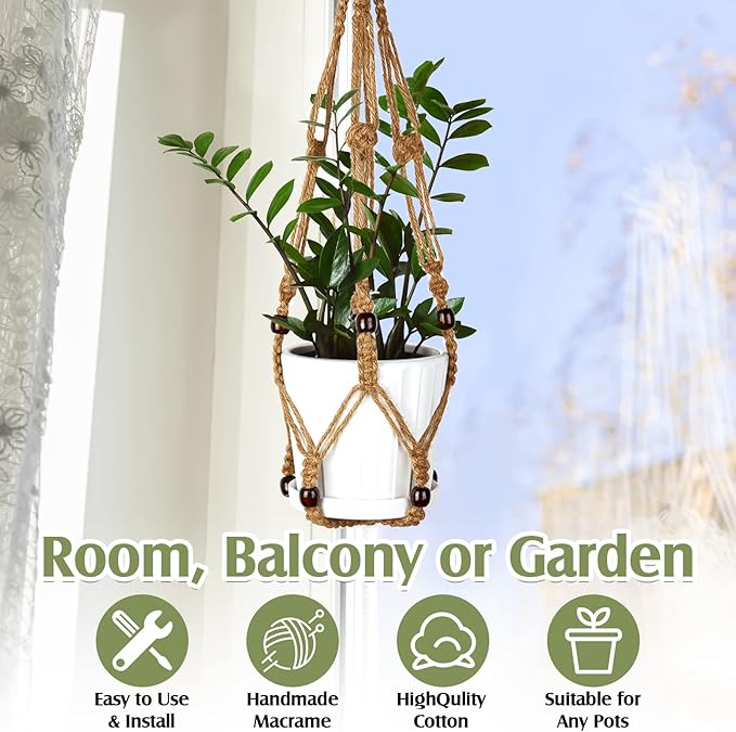 Hoteam 12 Pcs Macrame Plant Hangers Macrame Hanging Planters for Indoor Plants Handmade Boho Hanging Baskets Flower Pots Holder for Outdoor Home Wall Decor-VerdiqueGarden