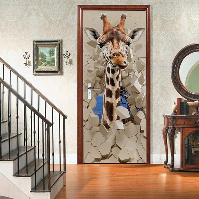 Door Wallpaper Self-Adhesive Door Poster 3D Door Picture Giraffe Door Film Photo Wallpaper Premium PVC Waterproof Door Sticker Wall Sticker for Bedroom Living Room Door Decoration Stickers 95 x 215 cm-VerdiqueGarden