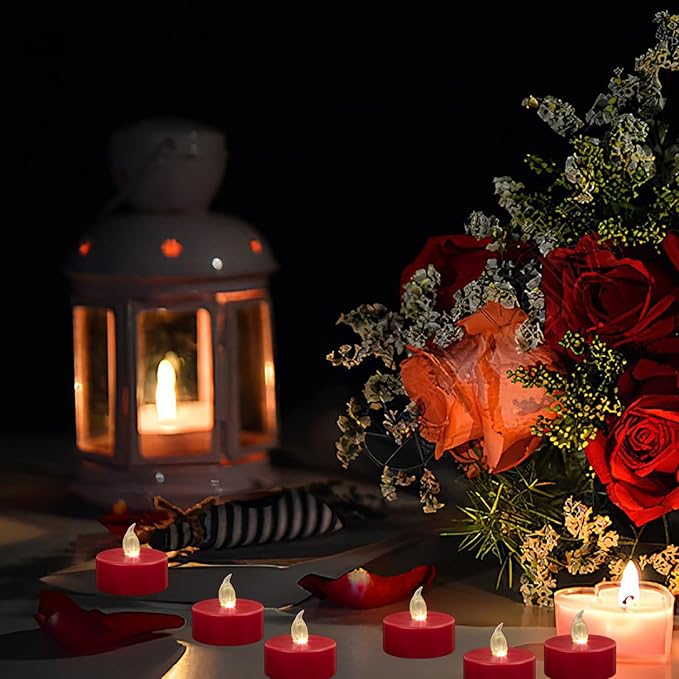 Tea Light Candles with Remote Control,24pack Flickering Flameless LED Candle,Long Lasting 400+Hours,Battery Operated with Timer for Home Decoration Seasonal &Festival Celebration Red-VerdiqueGarden