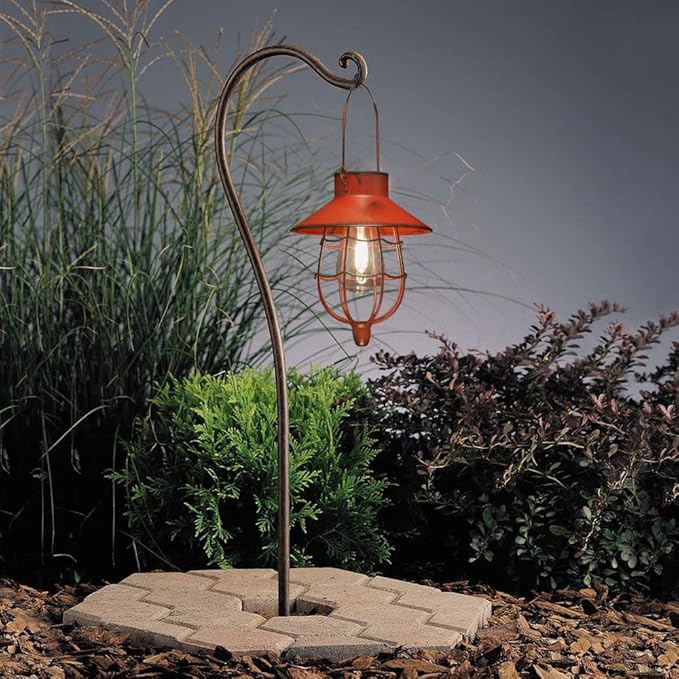 YAKii 2 Pack Solar Lantern Hanging Waterproof Outdoor Metal Solar Lamp with Warm White Light Decorate for Yard Garden Pathway Patio Porch Decor (Red)-VerdiqueGarden