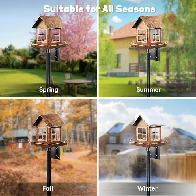 Bird Feeder Pole for Outdoors, 74.5 Inch Tall with 1-Inch Heavy Duty Steel Tube, 18 Inch Squirrel Baffle, 5-Prong Base, Adjustable Feeding Station for Bird feeders for Outdoors birdbath-VerdiqueGarden