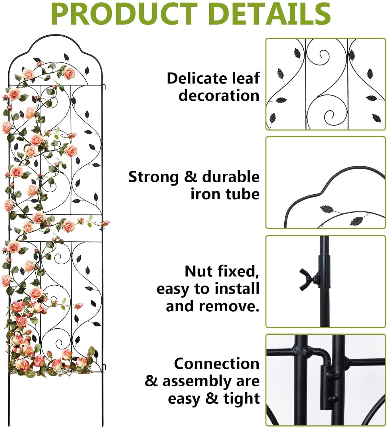 hogardeck 4 Packs 84 * 19 inch Metal Garden Trellis for Climbing Plants Outdoor,Heavy Duty,Black Coating Rustproof Trellis for Rose, Vegetable, Flowers, Expandable,Perfect for Training Climbing Plants-VerdiqueGarden