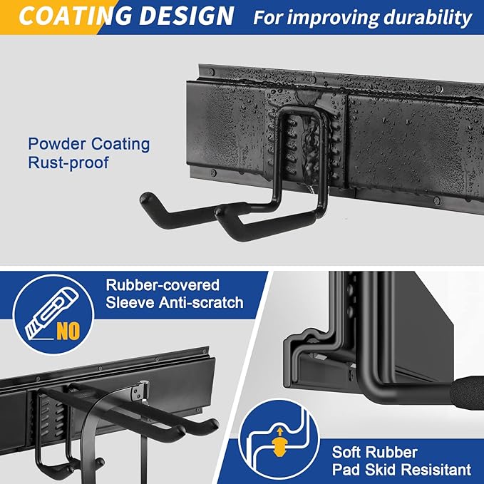 32 Inches Garage Storage, Garage Organization, Wall Mount Garden Tool Organizer, Max 300lbs Adjustable Metal Hooks, Yard Shed Hanging Rack, Heavy Duty Shelving for Rake Broom Mop Snowboard-VerdiqueGarden