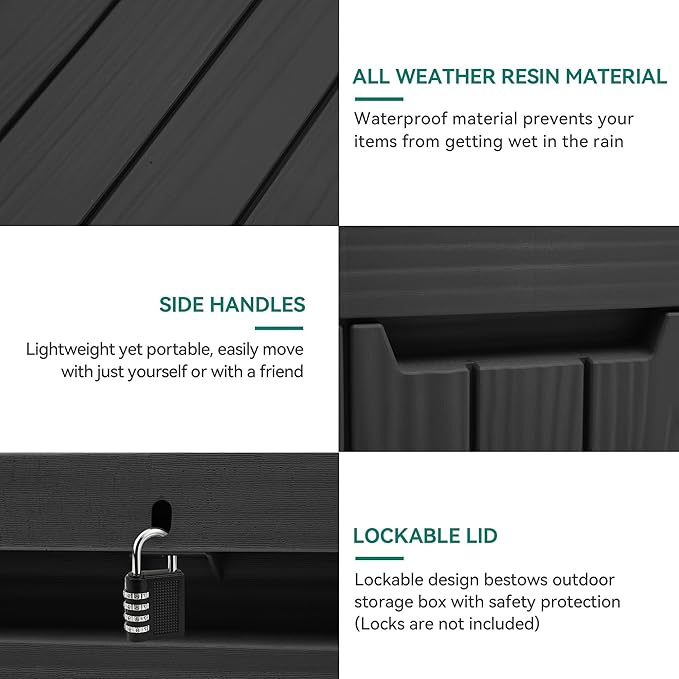 YITAHOME 45 Gallon Deck Box, Outdoor Storage Box for Patio Cushions, Outdoor Tools, Gardening Tools, Sports Equipment, and Throw Pillows, Lockable and Waterproof, Black-VerdiqueGarden