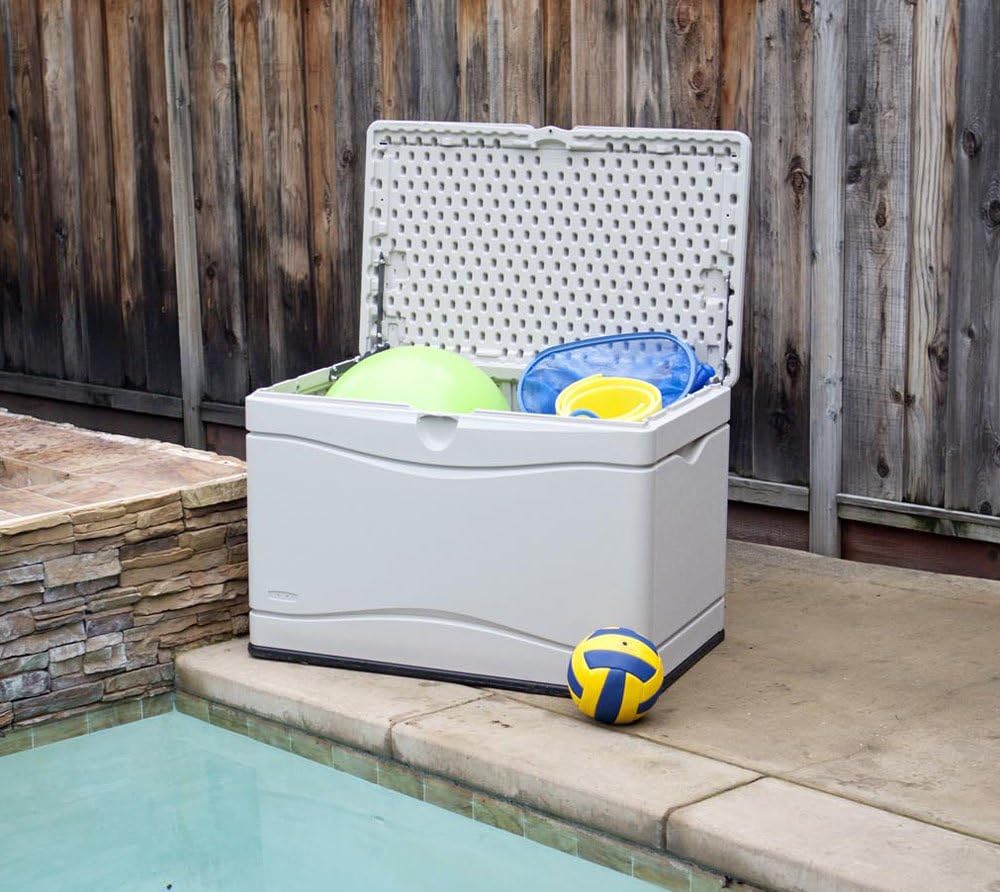 LIFETIME 60059 Black Bottom & Desert (Tan) Sides and Lid Outdoor Storage Box-80 Gal, 80 Gallon, Desert Sand-VerdiqueGarden