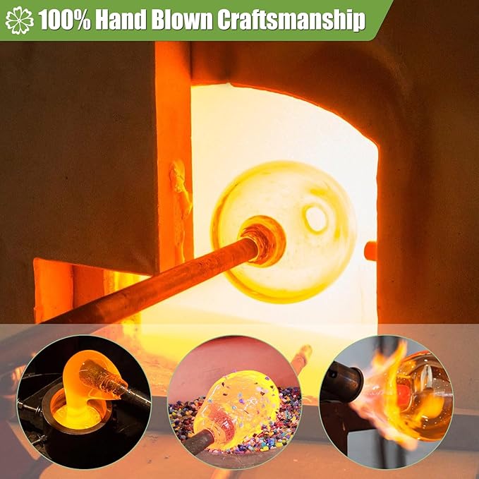 BOLITE Hummingbird Feeder, Hand Blown Glass Hummingbird Feeders for Outdoors Hanging, with Ant Moat and 5 Feeding Ports, 22 Ounces, Peony Flower Shape, Blue, Gifts for Women Men, Gifts for Mom Dad-VerdiqueGarden