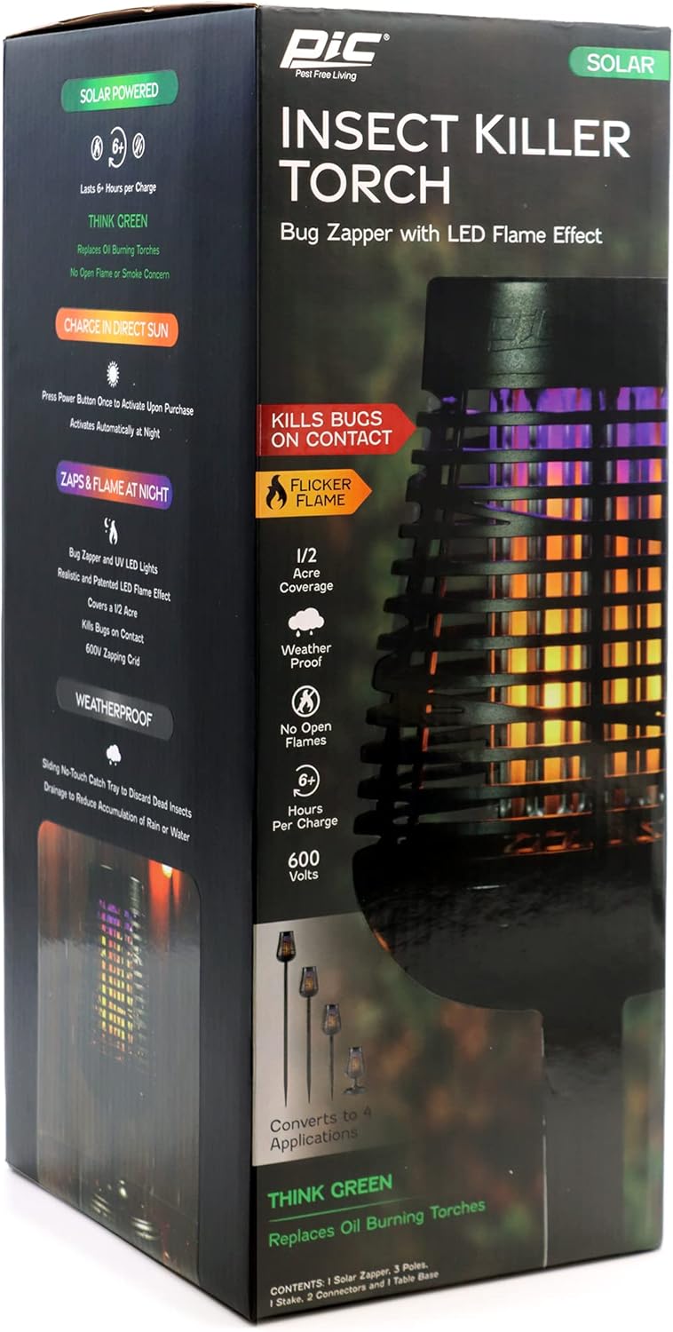 PIC Solar Insect Killer Torch (DFST), Bug Zapper and Accent Light, Solar Bug Zapper - Kills Bugs on Contact-VerdiqueGarden
