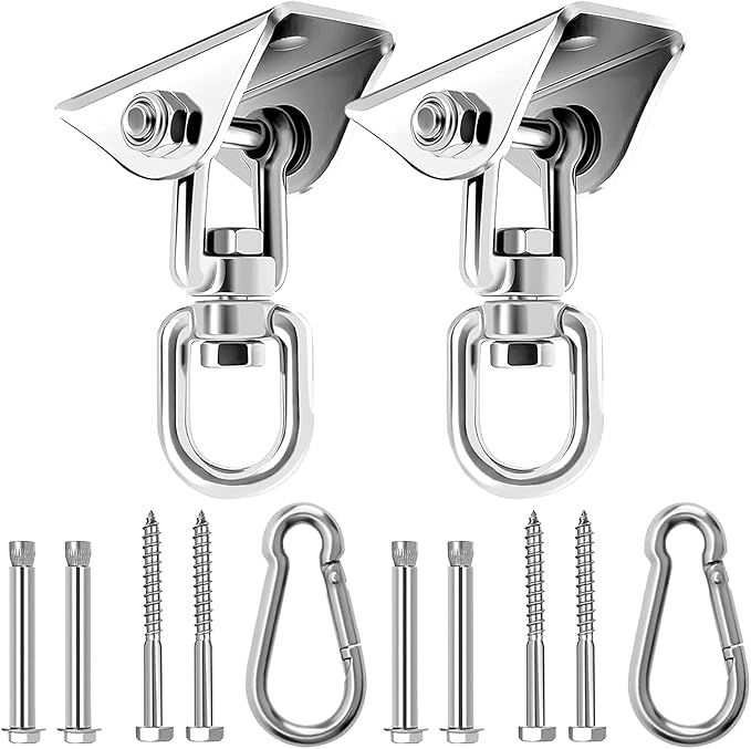 Heavy Duty Hammock Hanging Kit, 360° Rotating 1200 lb Swing Hangers for Hammock Chair Stand, Seat, Porch Swing, Yoga, Tree, Indoor Outdoor Hanging Hardware Sliver | Pack of 2-VerdiqueGarden