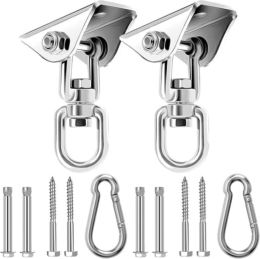 Heavy Duty Hammock Hanging Kit, 360° Rotating 1200 lb Swing Hangers for Hammock Chair Stand, Seat, Porch Swing, Yoga, Tree, Indoor Outdoor Hanging Hardware Sliver | Pack of 2-VerdiqueGarden
