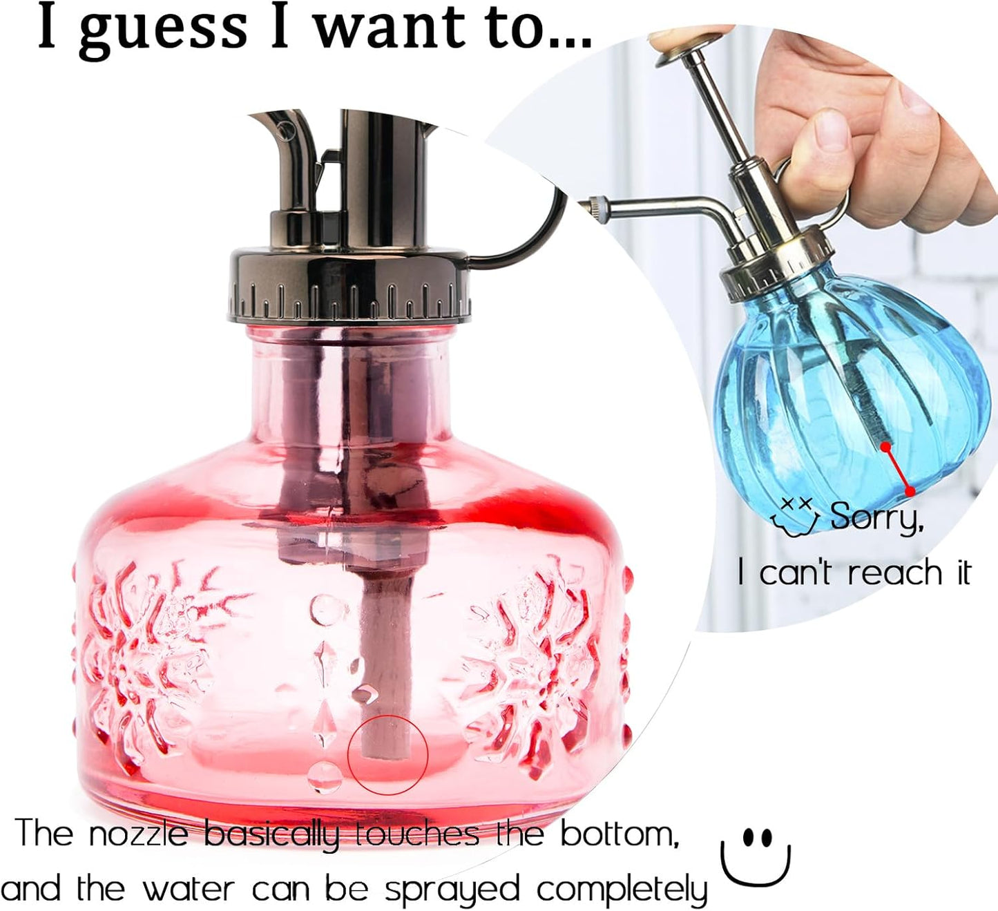 XXXFLOWER Glass Plant Mister Spray Bottle for Indoor Plant Spritzer Succulent Watering Bottle Tall Vintage Style with Bronze Plastic Top Pump-VerdiqueGarden