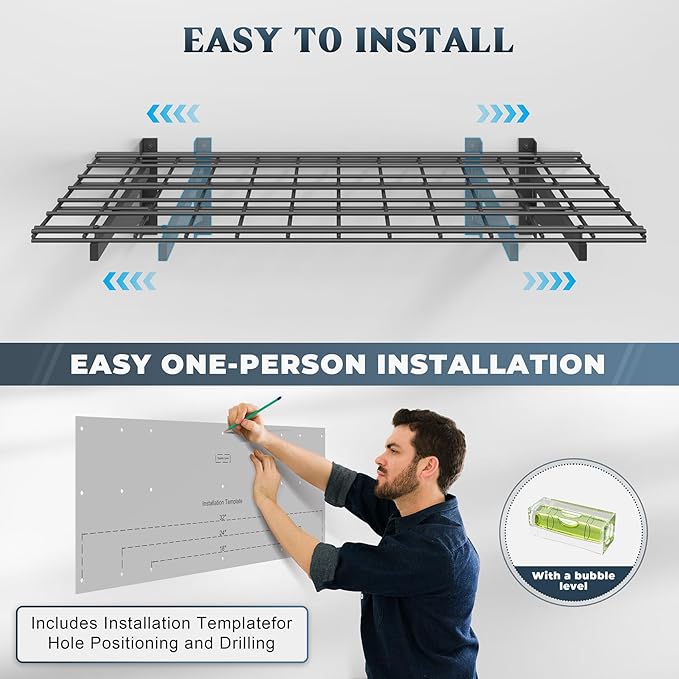 4 Pack Heavy Duty Garage Wall Shelving Set (1.5x4ft), Wall Mounted Garage Shelves 1000lbs Capacity, 18"x96" Shelf Storage Rack Floating Shelves, Black-VerdiqueGarden