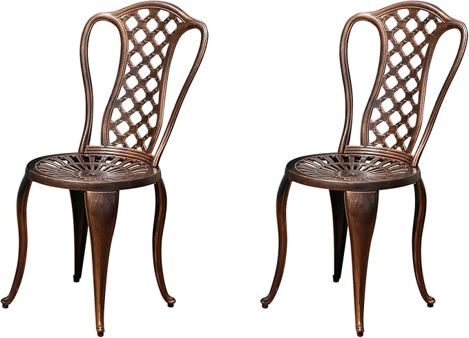 Outdoor Dining Chair Cast Aluminum Patio Chairs Set of 2 All-Weather Patio Dining Chair with Adjustable Feet for Backyard Garden (Concierge Chair)-VerdiqueGarden