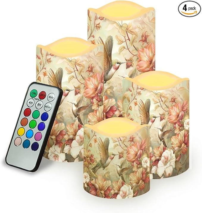 Ystardream Hummingbird Flameless Candle with Remote Control and Timer,Battery Operated Led Candle for Festival Celebration Home Decor,4 Pack Set-VerdiqueGarden