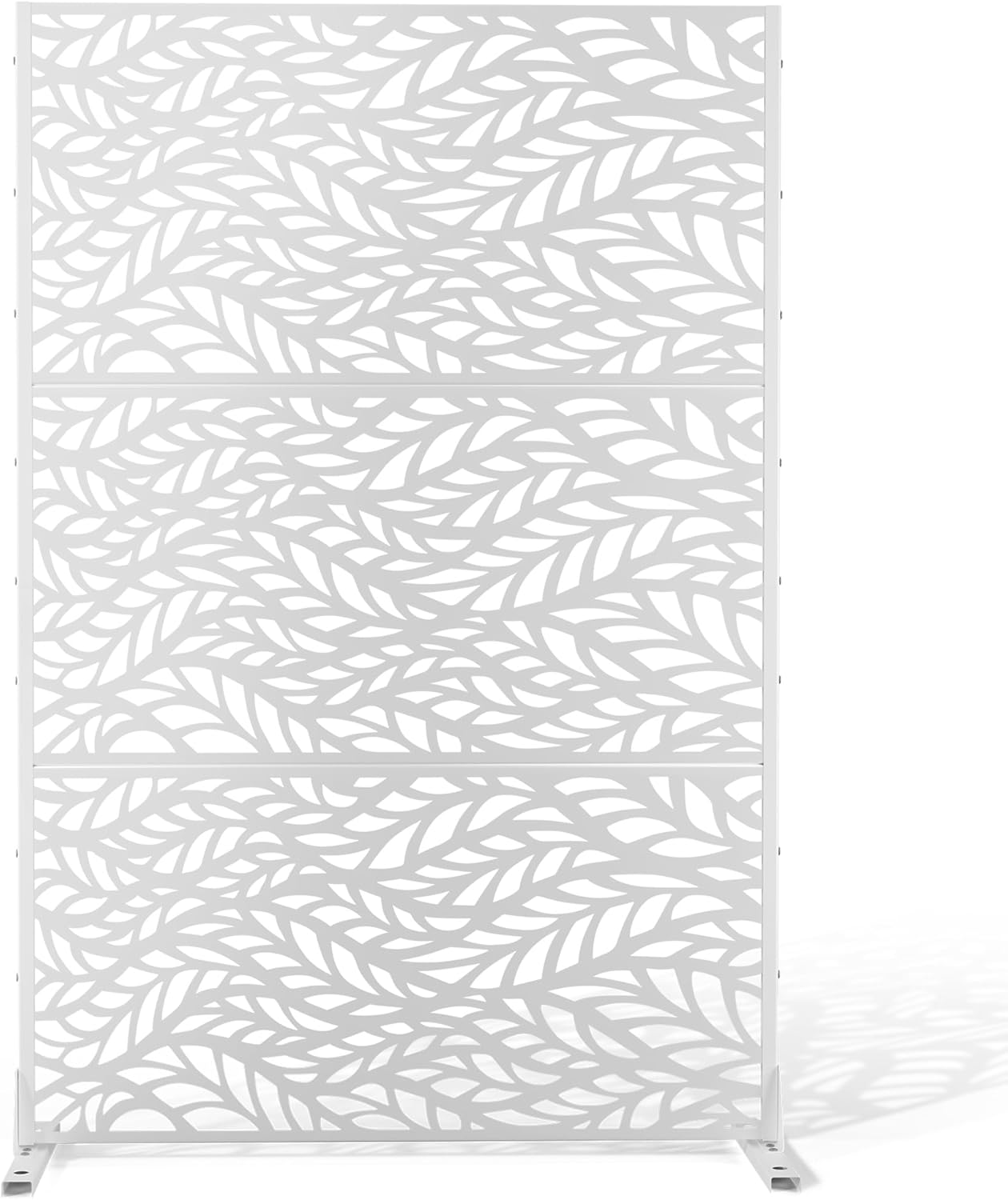Metal Privacy Screen,72" H47 W,Freestanding Decorative Privacy Screen for Balcony Patio Lawn Garden,Privacy Fence Privacy Panel-White & Leaf-VerdiqueGarden