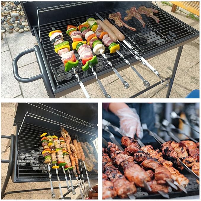 Large Metal Skewers For Grilling,Shish Kebab Skewer 23.6" Skewers For Kabobs Flat Barbecue Skewer Stainless Steel BBQ Grill Stick for Meat, Chicken, Shrimp, Fruit, Vegetables-VerdiqueGarden