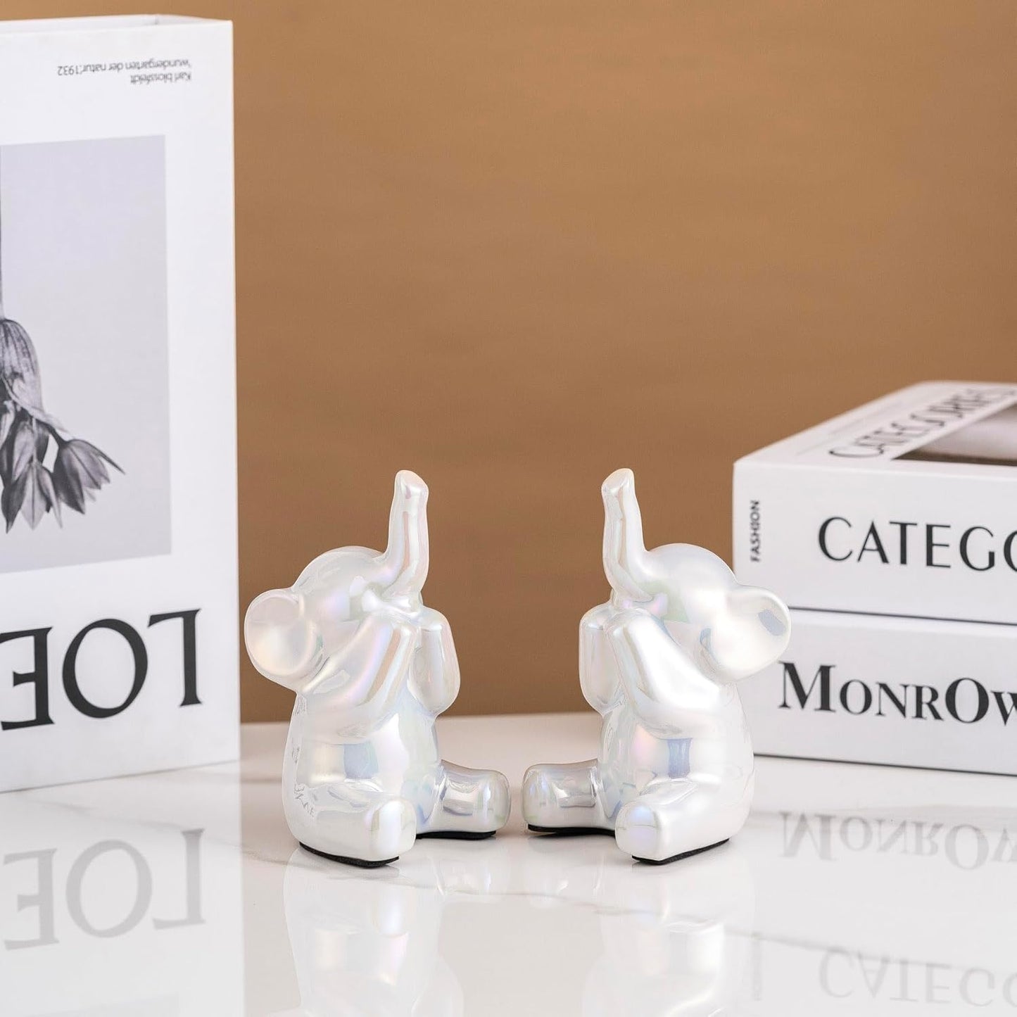 Colorful White Loving Pair of Small Elephant Statues Silver Home Decor Modern Boho Style Figurine Decorative Ornaments for Living Room, Bedroom, Office Desktop, Cabinets, Shelf-VerdiqueGarden