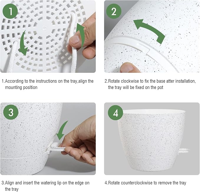 12 inch Large Self Watering Pots, Plastic Planters with 60oZ Removable Deep Reservoir and Multi Mesh Drainage Holes for Indoor Outdoor Garden Plants and Flowers, White Speckles-VerdiqueGarden