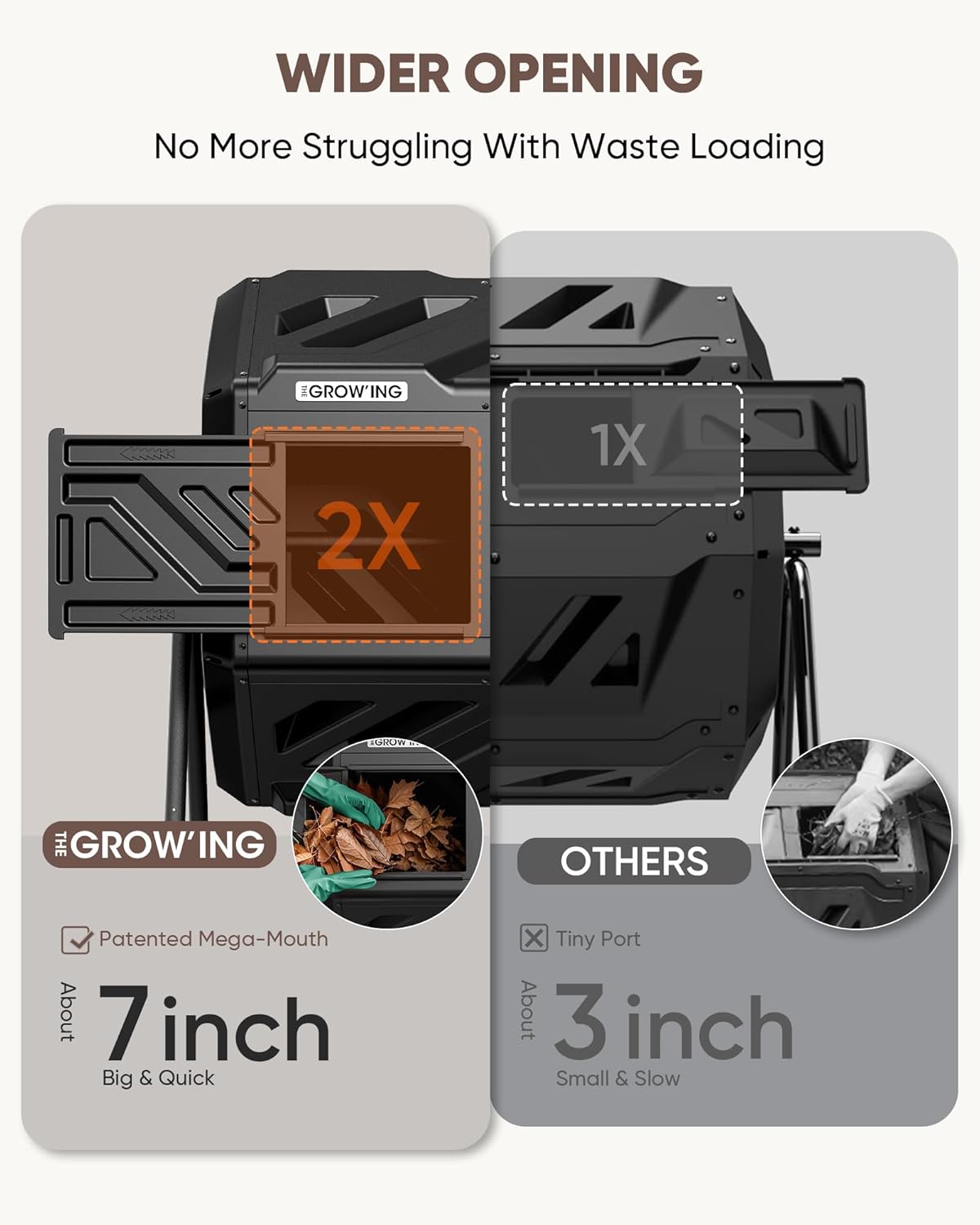 THEGROW'ING Updated 43 Gallon Compost Bin Outdoor, Fast Assemble Tumbling Composter, Dual Chamber Composter Tumbler, Rotating Compost Bin for Outside, Backyard, Garden and Yard, Black-VerdiqueGarden