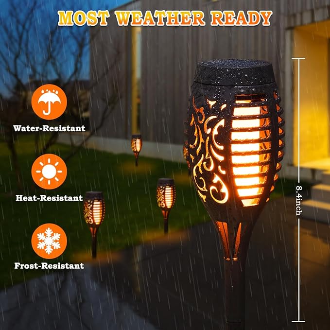 10Pack Solar Lights Outdoor, Solar Torch Lights Outdoor Flickering Flame for Outdoor Decorations, Waterproof Garden Light Solar Powered , Tiki Torches for Outside Yard Patio Lawn Garden Decor-VerdiqueGarden