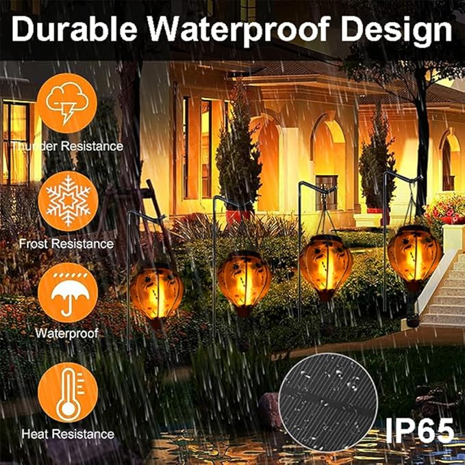 Hot Air Balloon Solar Lantern with Flickering Flame, Glass Hanging Garden Lights Outdoor Waterproof for Tree Yard Patio Mother's Day Gift, 18" H Bee-VerdiqueGarden