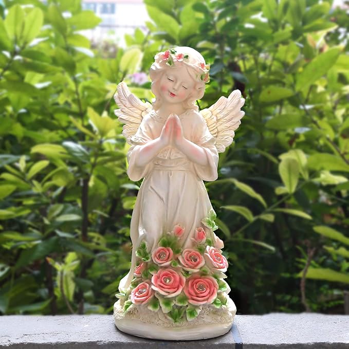 Garden Decor Angel Statue, Outdoor Patio Garden Sculptures & Statues, Solar Yard Decorations Lawn Ornaments Figurines for Outside-VerdiqueGarden