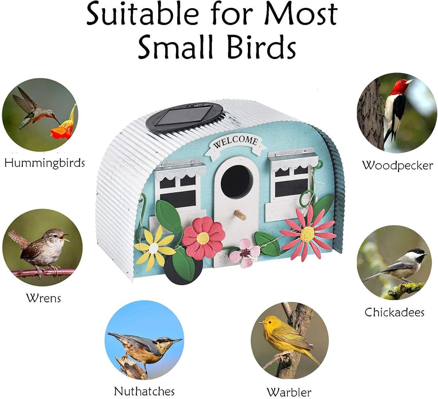 BAYN Bird Houses for Outside Decorative with 10 LEDs Solar String Lights Humming Bird Houses for Outside Hanging Handwork Bird Nest Garden Decor Outdoor-VerdiqueGarden