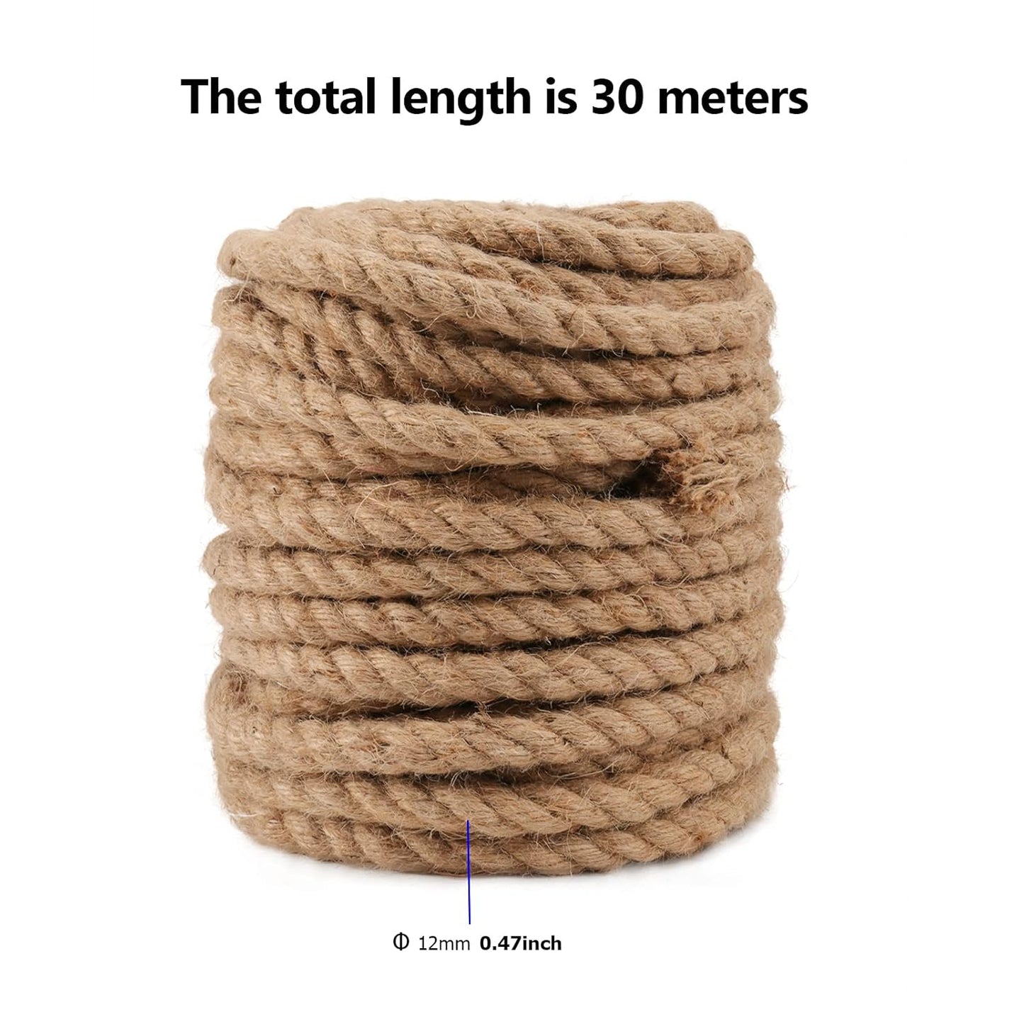 100 Feet 1/2 Inch Thick Natural Jute Rope, 12mm x 30m Strong Hemp Rope, Thick Twine Rope for Gardening-VerdiqueGarden
