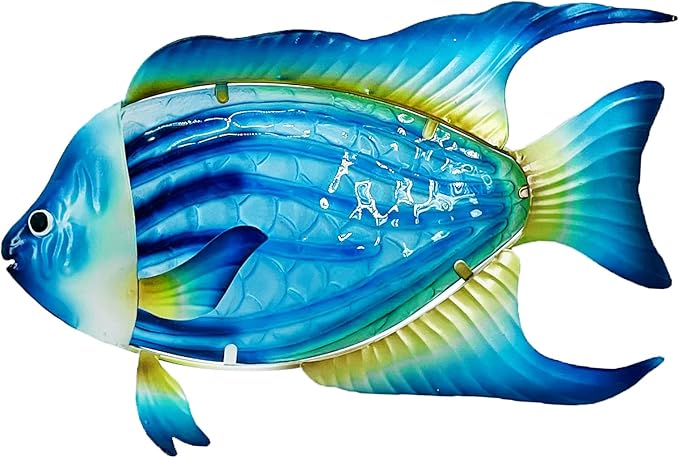 John's Studio Fish Sea Wall Decor Outdoor Metal Garden Hanging Art Glass Sculptures Home Ocean Theme Decorations for Kitchen Bathroom and Pool - Blue-VerdiqueGarden