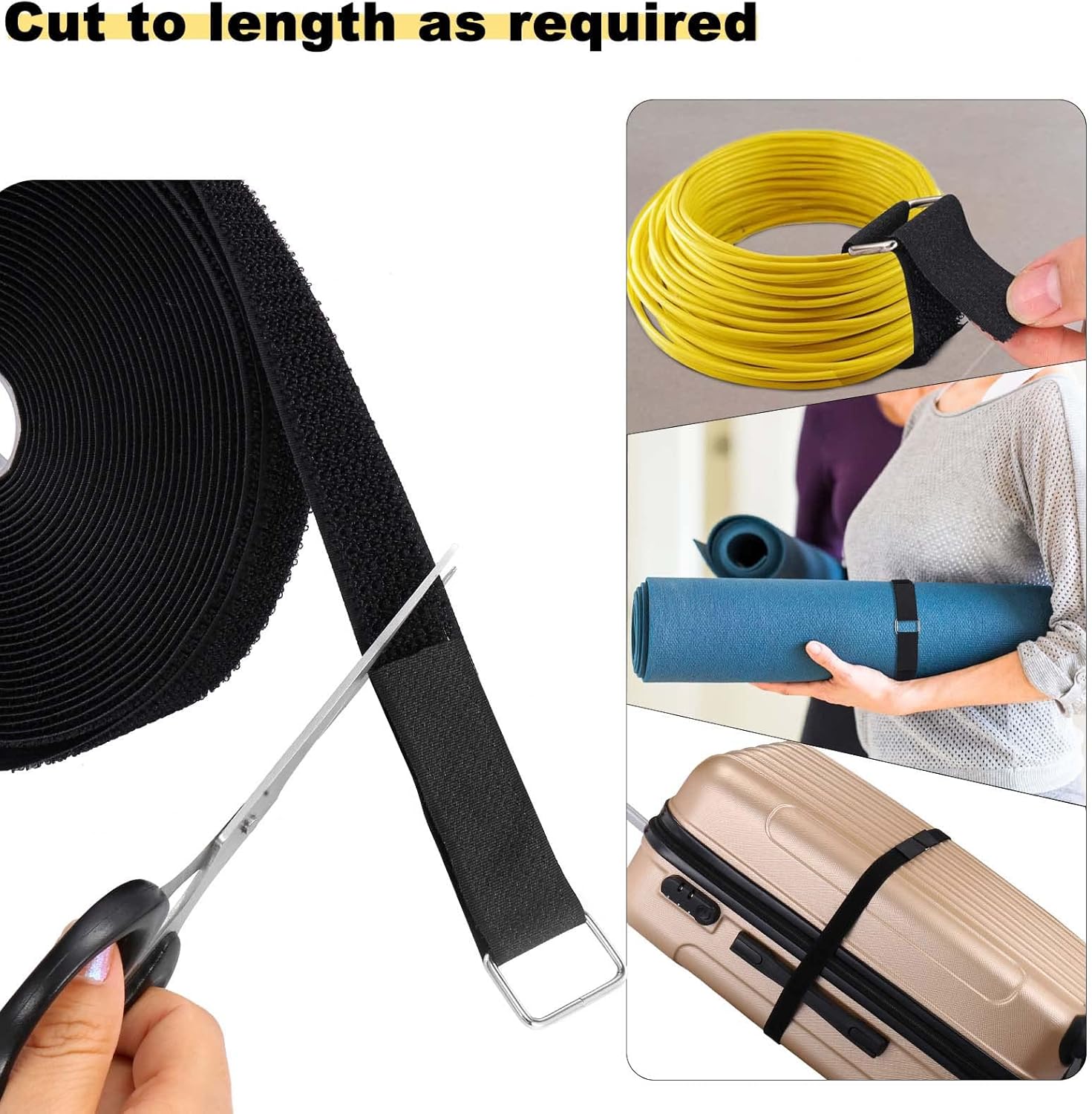 1"x32ft Hook and Loop Straps with 50 Metal Buckles, Adjustable Fastening Cable Straps, Cut-to-Length Cinch Strap, Reusable Nylon Securing Cord Ties for Organizer or Storage, 1 inch Wide, Black-VerdiqueGarden