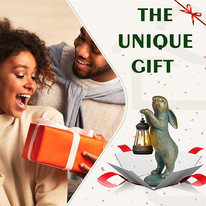 MININOVA Garden Statues Rabbit with Solar Lantern Outdoor Bunny Figurines Decorations for Patio Yard Lawn Ornaments Gifts for Birthday Easter Housewarming-VerdiqueGarden