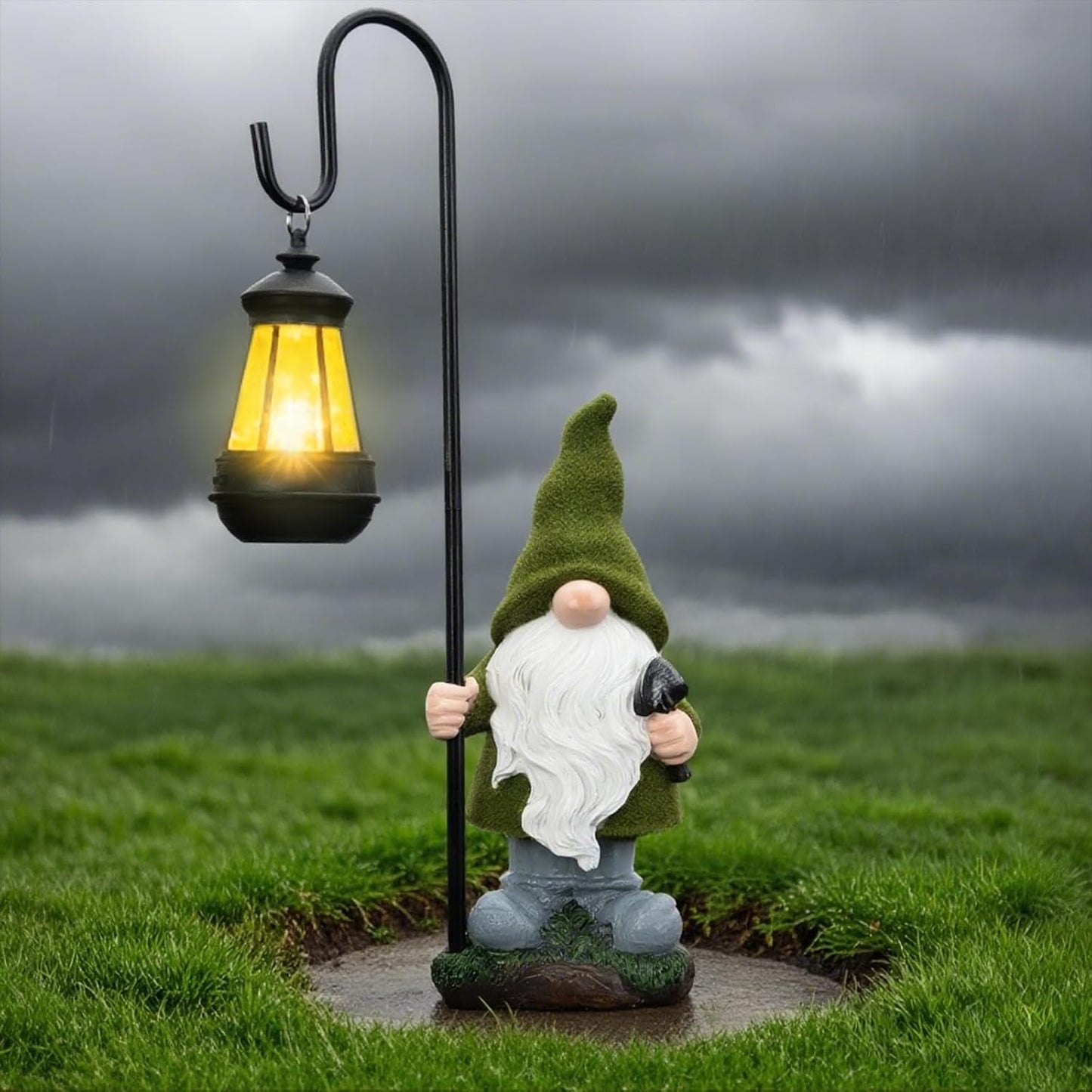 Solar Garden Gnome Decor Outdoor Statue - Gnome With LED Waterproof Sculptures Lights, Cute Gnome Pond/Yard Statues Outside Decoration, Home, Lawn, Patio, Resin Animal Ornament, Women/Gardening Gift-VerdiqueGarden