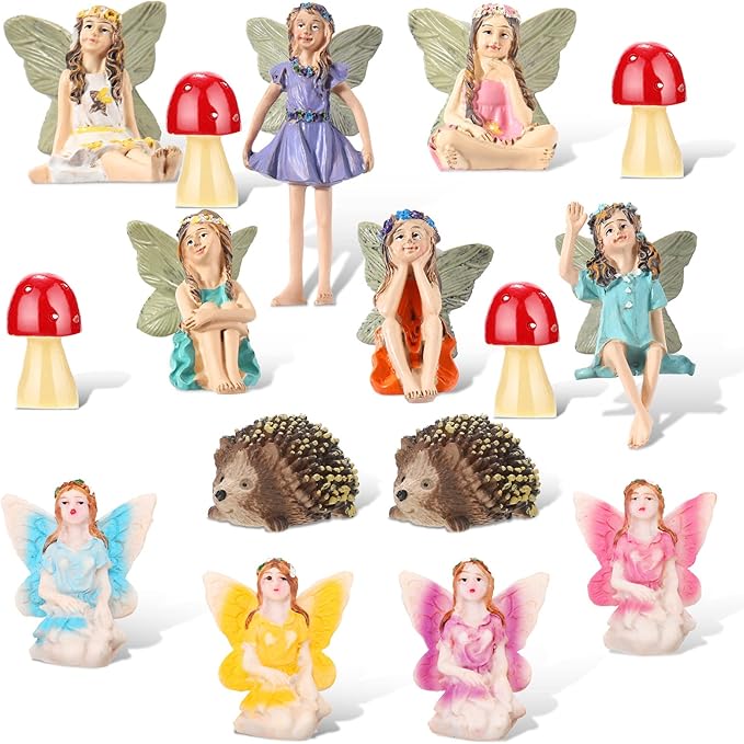 Roowest 16 Pcs Garden Accessories Miniatures Fairies Kit Resin Hedgehogs Cute Tiny Mushroom Miniature Figurines Mini Garden Lawn Yard Micro Landscape Ornaments for Home Decorations Outside-VerdiqueGarden