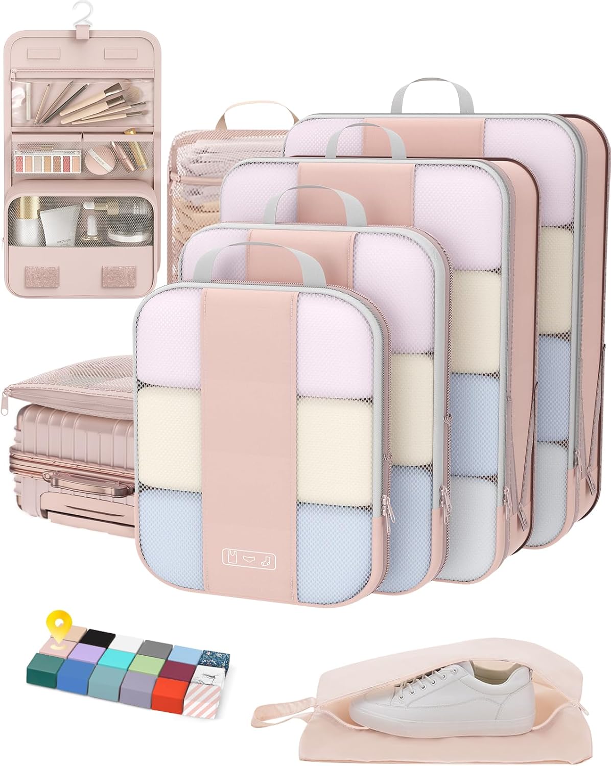 8 Set Compression Packing Cubes for Travel Essentials,Compressible Expandable Packing Cubes for Suitcase,OlarHike Luggage Organizer Bags for Travel,Handy Helper for Organizing Clothes(Beige)-VerdiqueGarden