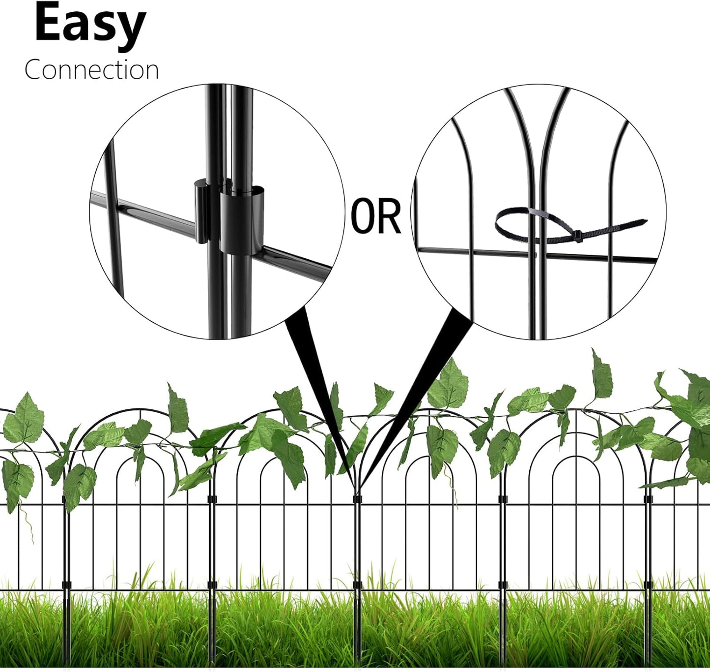 Decorative Garden Fence 20 Pack, Total 20ft(L) x 24in (H) No Dig Rustproof Metal Wire Fencing Border Animal Barrier, Flower Edging for Landscape Patio Yard Outdoor Decor, with 32ft Leaves-VerdiqueGarden