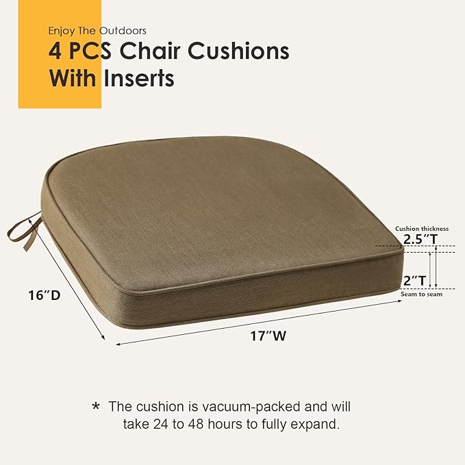 Outdoor Sunbrella Round Corner Seat Cushion, 17"x16"x2", Set of 4, Non Slip Seat Cushion Pads with Removable Cover for Patio Furniture, Garden Yard Lawn, Specrtum Caribou-VerdiqueGarden