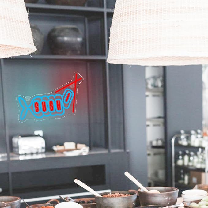 WLHOPE Sushi Fish Neon Sign Neon Signs for Wall Decor Dimmable Sushi Blue Pink Neon Lights LED Sign for Sushi Shop Restaurant Hoom Kitchen Party-VerdiqueGarden