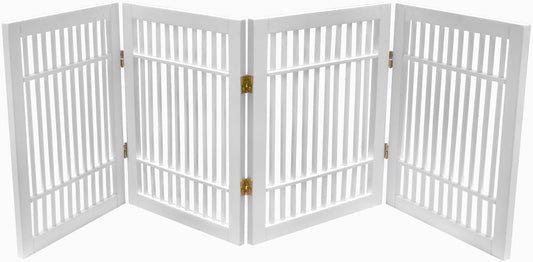 Pet Dog Gate Strong and Durable Freestanding Folding Acacia Hardwood Portable Wooden Fence Indoors or Outdoors by Urnporium (White Pet Gate, 4 Panel 24" Tall)-VerdiqueGarden