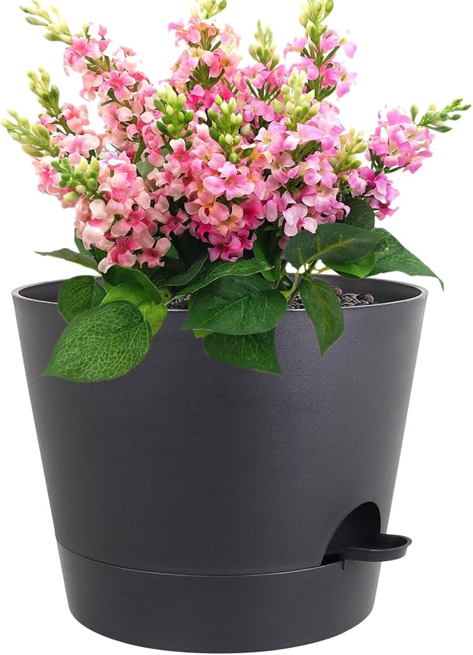 12 inch Large Self Watering Pots for Indoor Outdoor Plants, Flower Plant Pots with Mesh Drainage Holes for Garden House Plants, Plastic Planters with Reservoir for Home Decor, Black-VerdiqueGarden