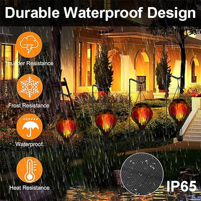 Hot Air Balloon Solar Lantern with Flickering Flame Hanging Solar Lanterns Outdoor Lights Waterproof Lanterns Decorative Garden Patio Yard Party Decor Wavy-Colorful + Sunflower-VerdiqueGarden